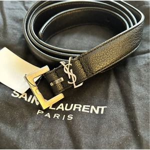Yves Saint Laurent (size 100) YSL Logo thin Leather Belt Cassandre size 100